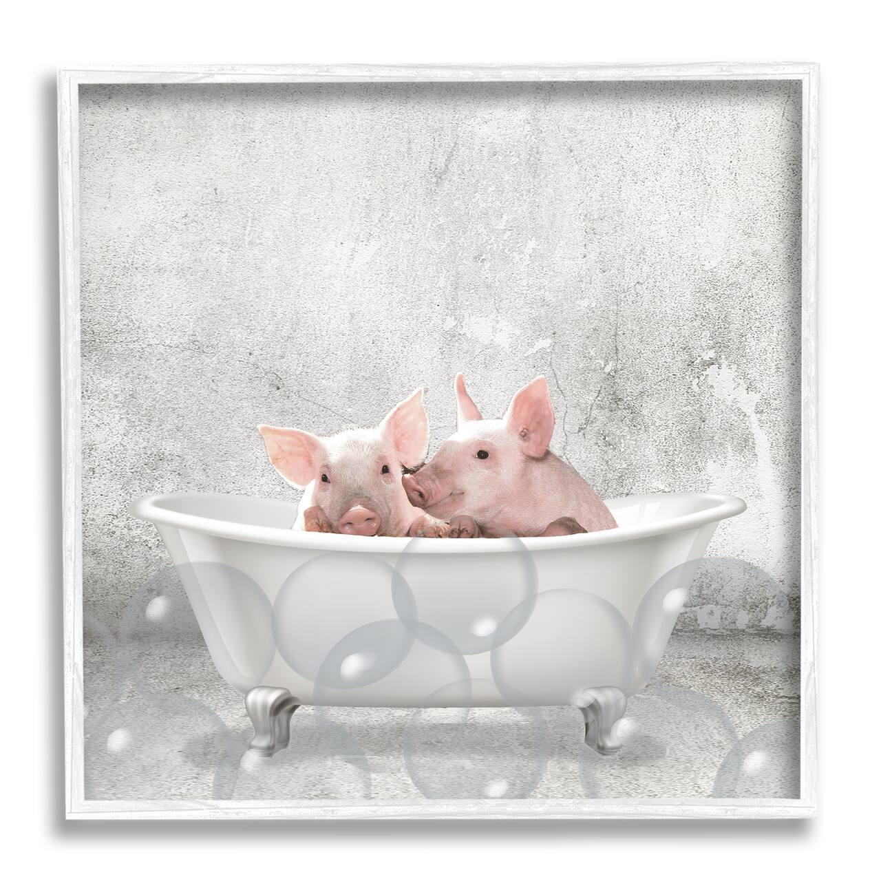Stupell Industries Baby Piglets Bath Time Giclée Textured White Framed Wall Art